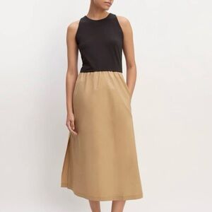 Everlane Supima High-Neck Riviera Dress Black Tan Midi Womens M